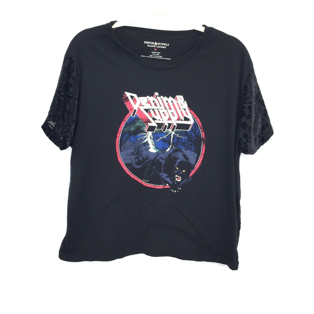 Denim & Supply Ralph Lauren panther retro graphic velvet burnout skeeve top‎ M